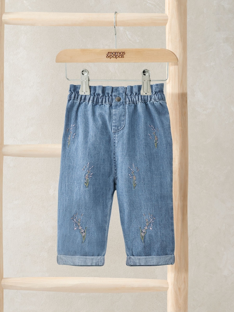 Mamas & Papas Blue Lavender Embroidered 100% Cotton Jeans - Bild 1 von 3