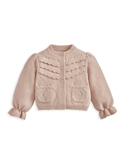 Mamas & Papas Pink Embroidered 100% Cotton Cardigan with Scallop Design - Image 2 of 3