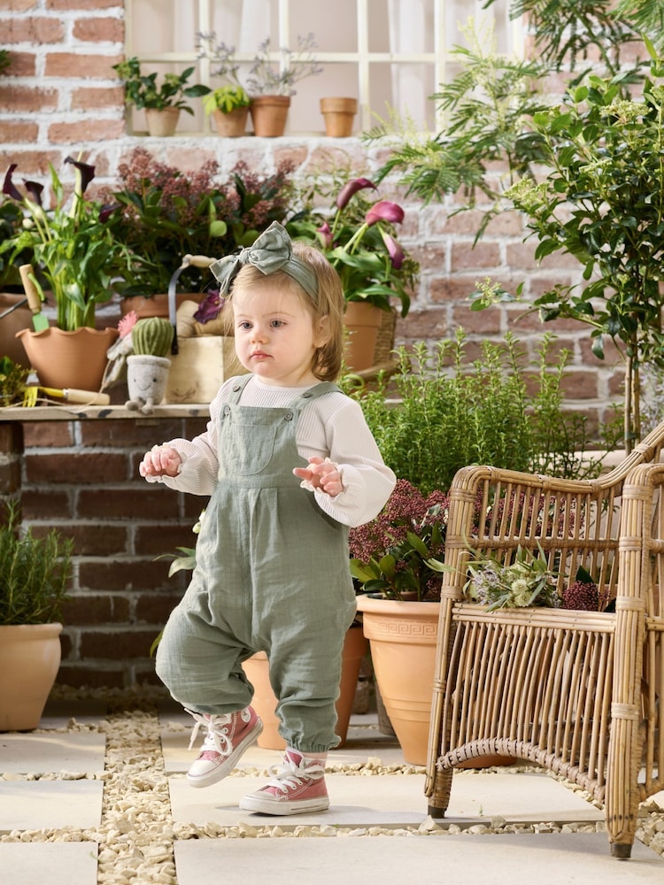 Mamas & Papas Green Dungaree and Bow 100% Cotton Headband Set - Image 1 of 9