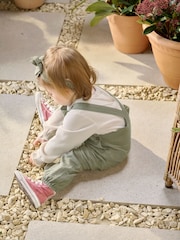Mamas & Papas Green Dungaree and Bow 100% Cotton Headband Set - Image 3 of 9