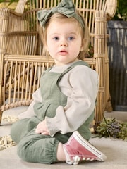 Mamas & Papas Green Dungaree and Bow 100% Cotton Headband Set - Image 4 of 9