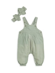 Mamas & Papas Green Dungaree and Bow 100% Cotton Headband Set - Image 6 of 9