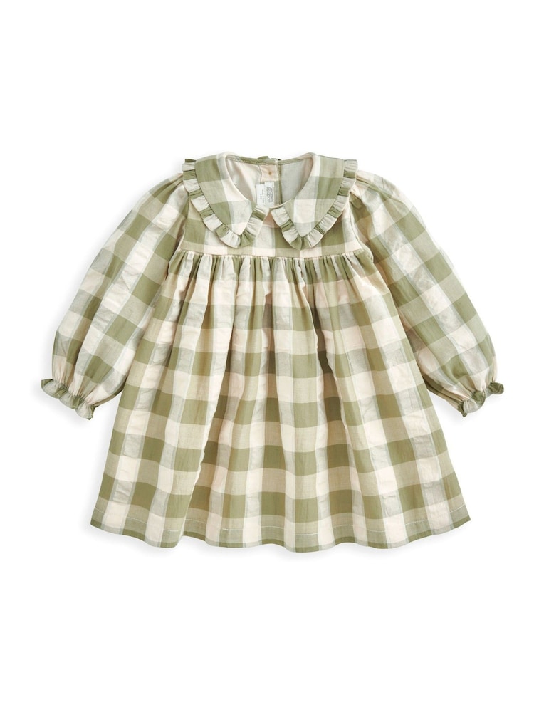 Mamas & Papas Cream Gingham 100% Cotton Shirt Dress - Image 2 of 3