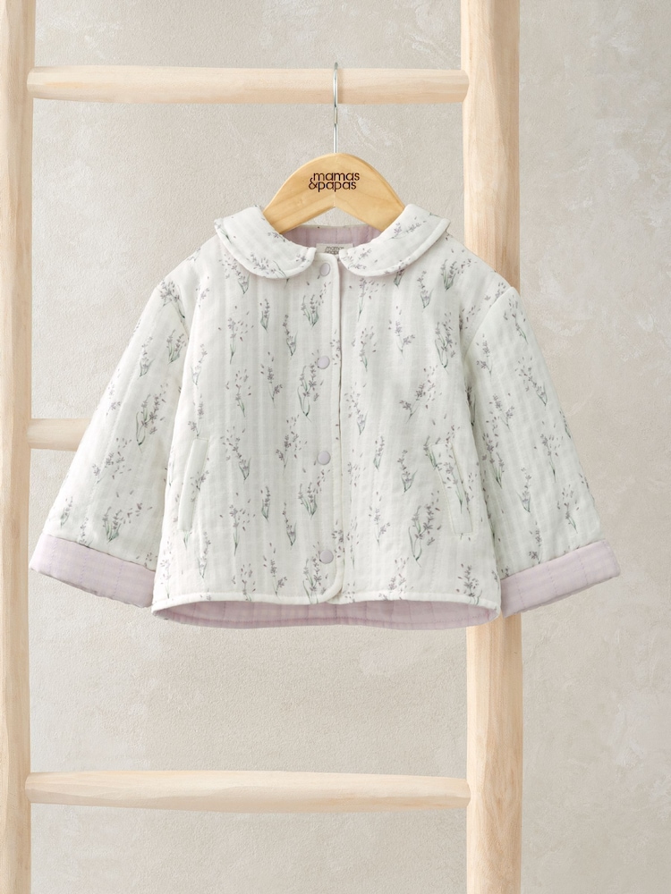 Mamas & Papas Cream Lavender Print Quilted Jacket - Imagen 1 de 3