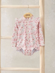 Mamas & Papas Pink Floral Print Long Sleeve Swimsuit - Image 1 of 3