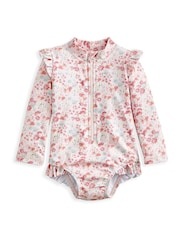Mamas & Papas Pink Floral Print Long Sleeve Swimsuit - Image 2 of 3