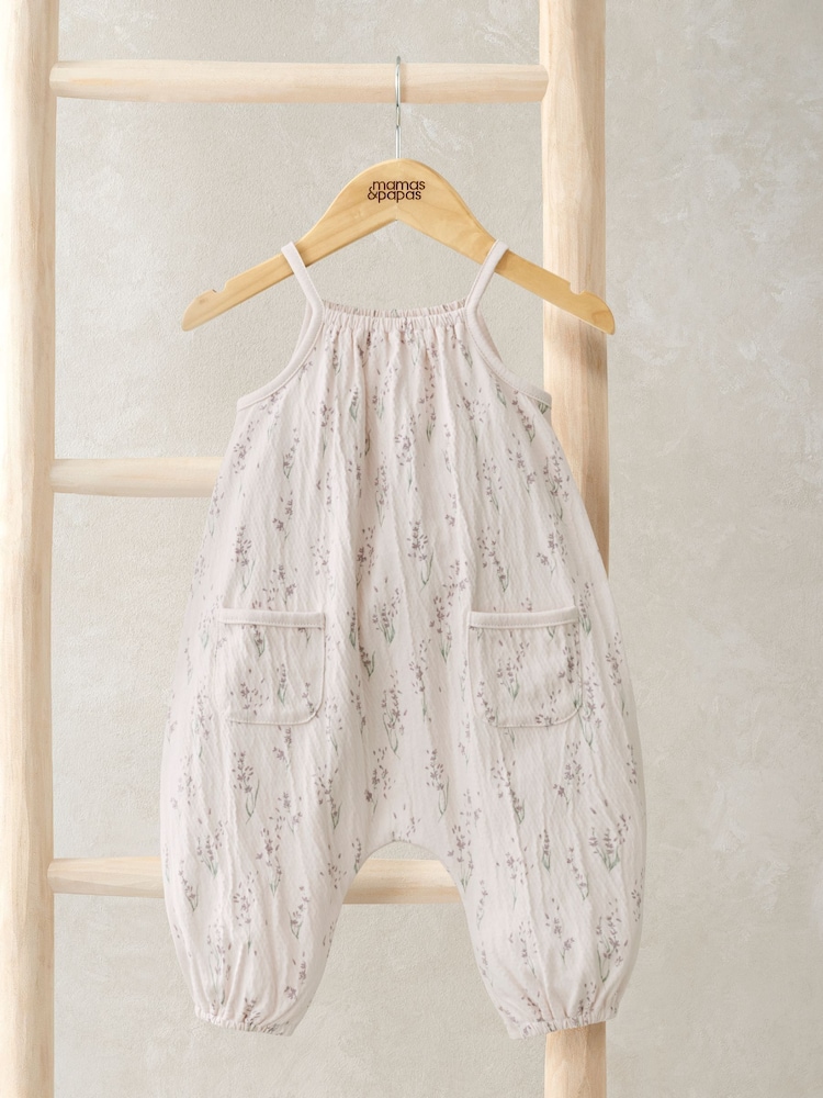 Mamas & Papas Oversized Cream Lavender Print Romper - Image 1 of 3