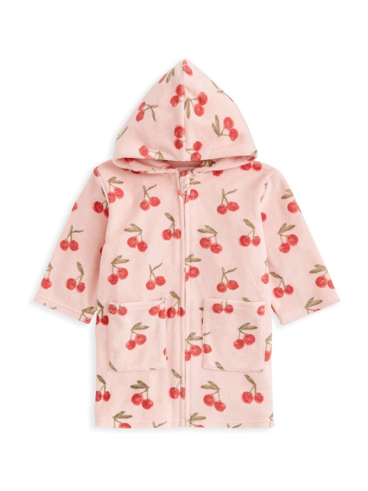 Mamas & Papas Pink Cherry Print Zip Towelling Poncho - Image 2 of 3