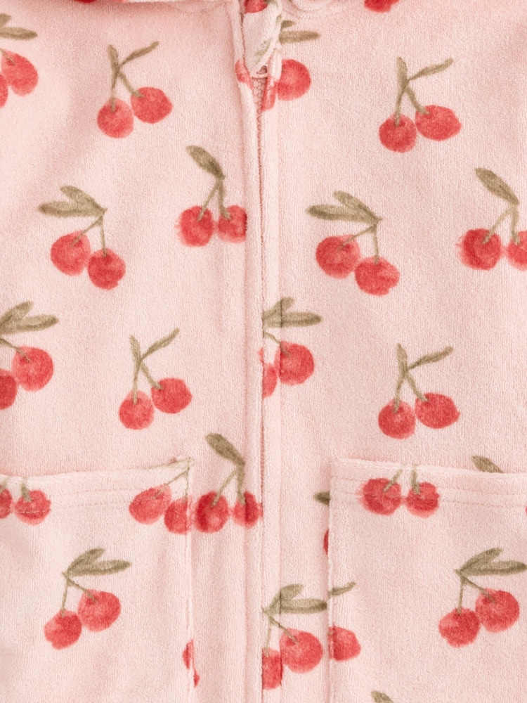 Mamas & Papas Pink Cherry Print Zip Towelling Poncho - Image 3 of 3