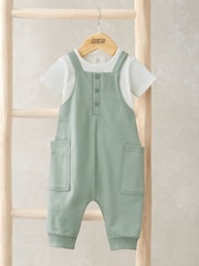 Mamas & Papas Green Rib Jersey Bodysuit & Dungaree Set - Image 1 of 5