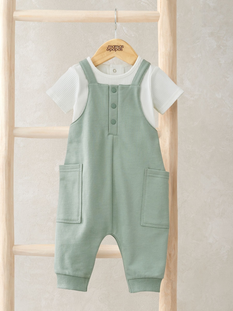 Mamas & Papas zelena Rib Jersey bodi & hlače z naprsnikom in naramnicami Set - Slika 1 iz 5 Mamas & Papas zelena Rib Jersey bodi & hlače z naprsnikom in naramnicami Set - Slika 1 iz 5