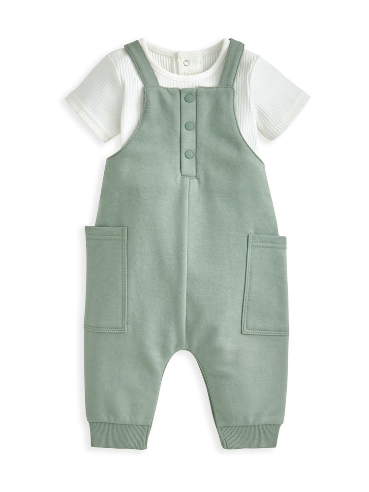 Mamas & Papas Green Rib Jersey Bodysuit & Dungaree Set - Image 2 of 5