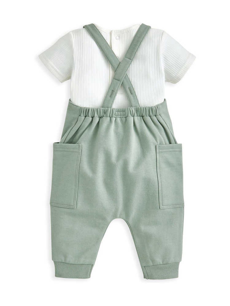 Mamas & Papas Green Rib Jersey Bodysuit & Dungaree Set - Image 3 of 5