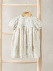 Mamas & Papas Cream Embroidered Puff Sleeve Dress - Image 1 of 3