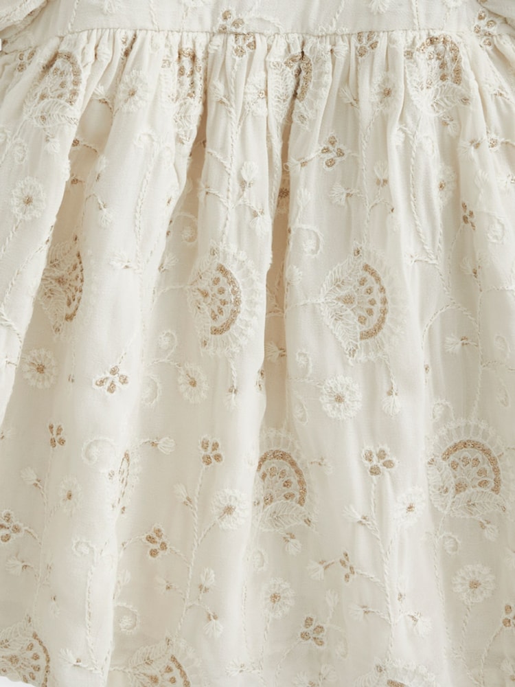 Mamas & Papas Cream Embroidered Puff Sleeve Dress - Bild 3 von 3 Mamas & Papas Cream Embroidered Puff Sleeve Dress - Bild 3 von 3