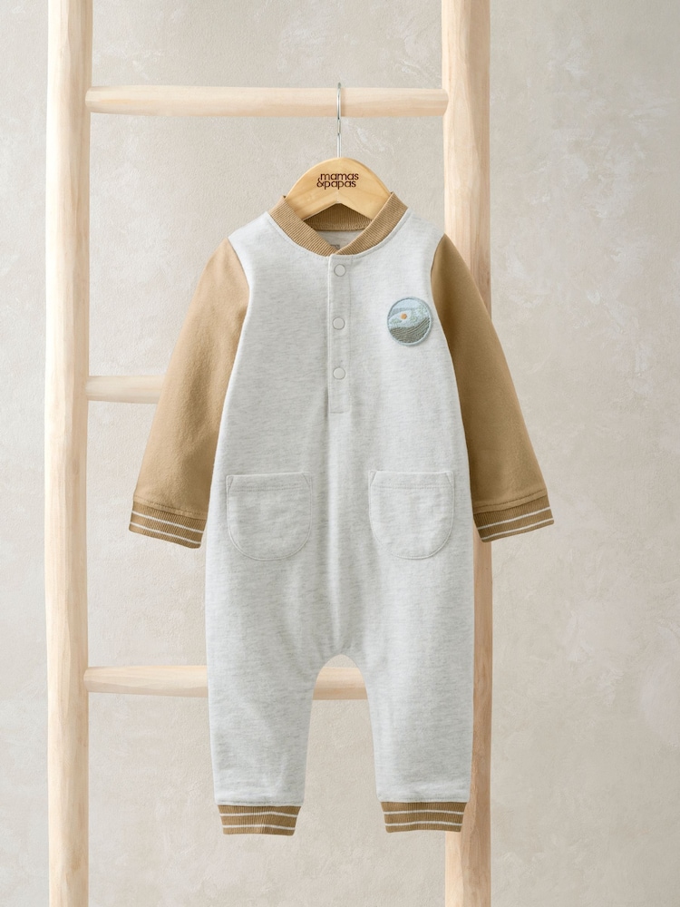 Mamas & Papas Basketball Collar Brown Romper - Image 1 of 3