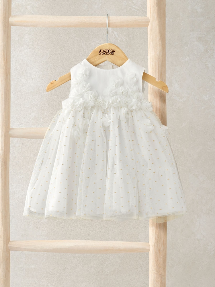 Mamas & Papas 3D Scattered Flower White Dress - Image 1 of 3