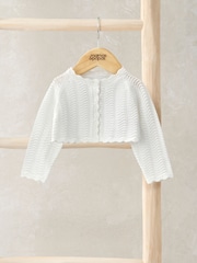 Mamas & Papas 100% Cotton Wavy Stitch Bolero White Cardigan - Image 1 of 2