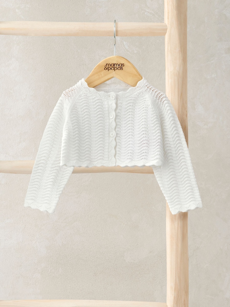 Mamas & Papas 100% Cotton Wavy Stitch Bolero White Cardigan - Image 1 of 2