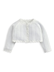 Mamas & Papas 100% Cotton Wavy Stitch Bolero White Cardigan - Image 2 of 2
