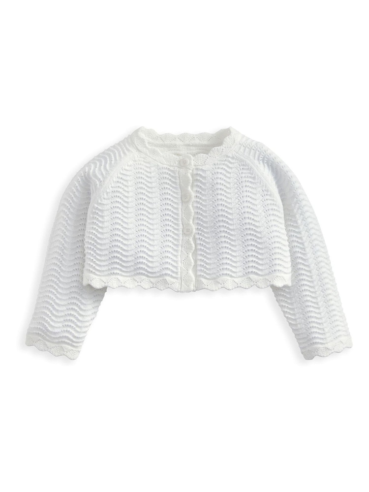 Mamas & Papas 100% Cotton Wavy Stitch Bolero White Cardigan - Image 2 of 2