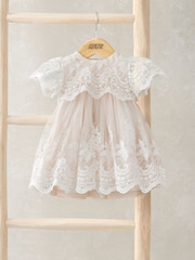 Mamas & Papas Pink 100% Cotton Lace Frill Sleeve Dress - Image 1 of 3