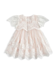 Mamas & Papas Pink 100% Cotton Lace Frill Sleeve Dress - Image 3 of 3