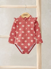 Mamas & Papas Red Shell Print Long Sleeve Swimsuit - Image 1 of 3