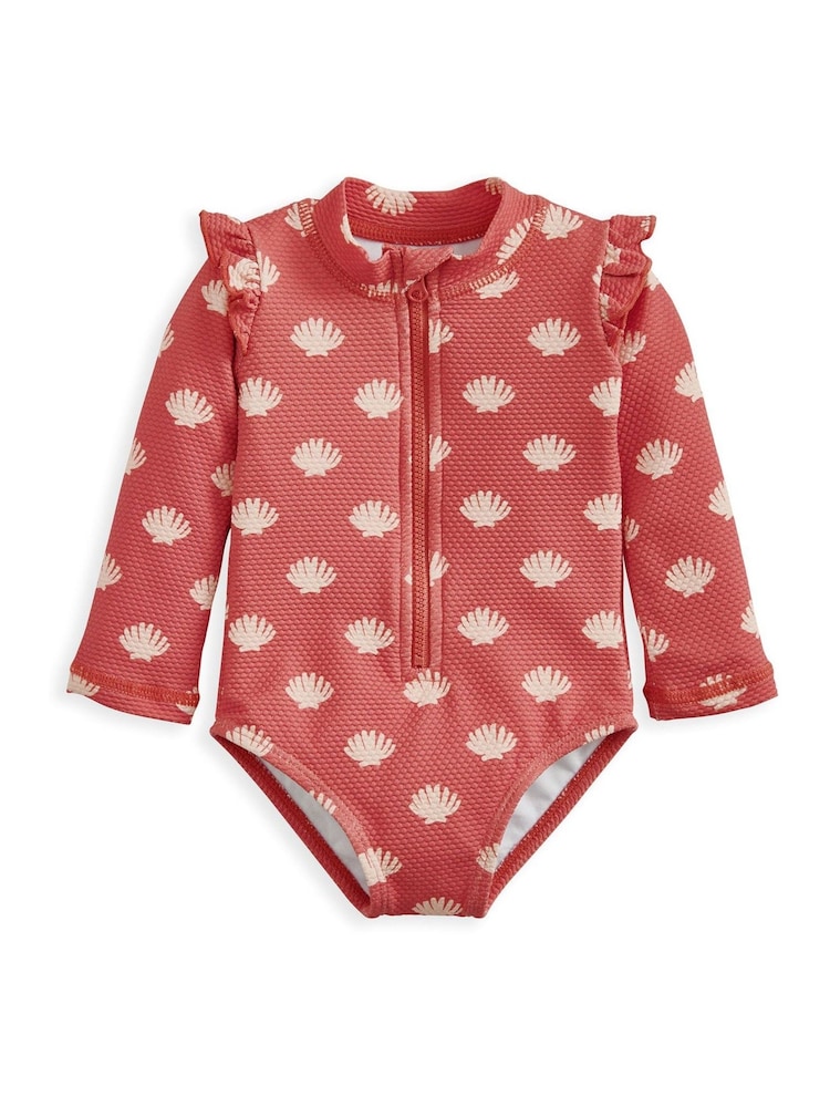 Mamas & Papas Red Shell Print Long Sleeve Swimsuit - Image 3 of 3