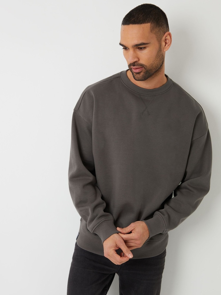 Threadbare Grey Oversized Fit Crew Neck Sweatshirt - Image 1 of 4
