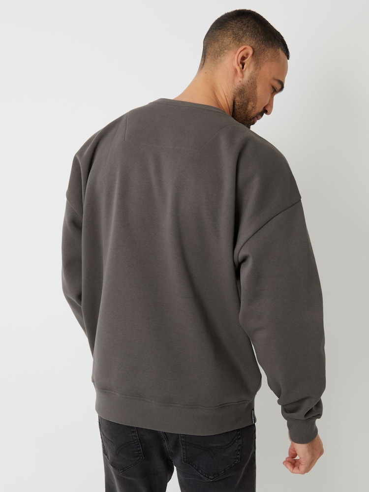 Threadbare Grey Oversized Fit Crew Neck Sweatshirt - Image 2 of 4