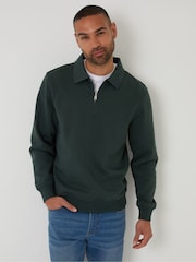 Threadbare Green Quarter Zip Collared Sweatshirt - Image 1 of 4