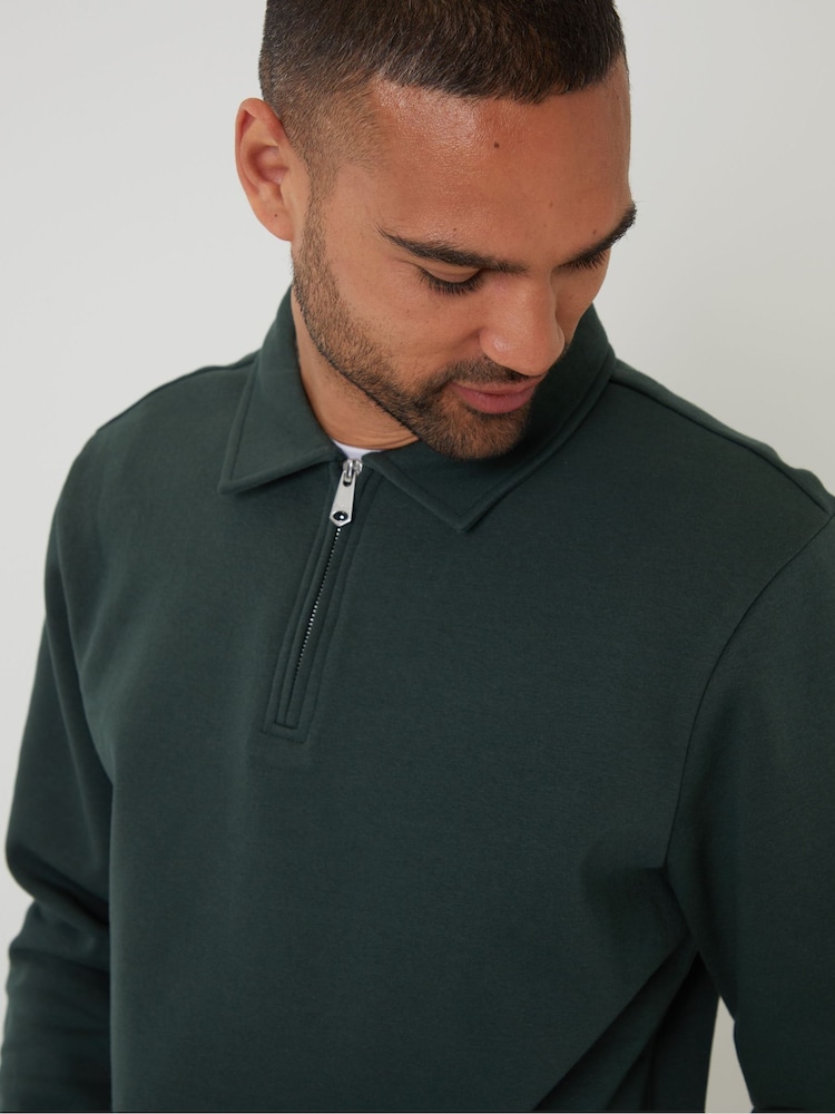 Threadbare Green Quarter Zip Collared Sweatshirt - Image 4 of 4