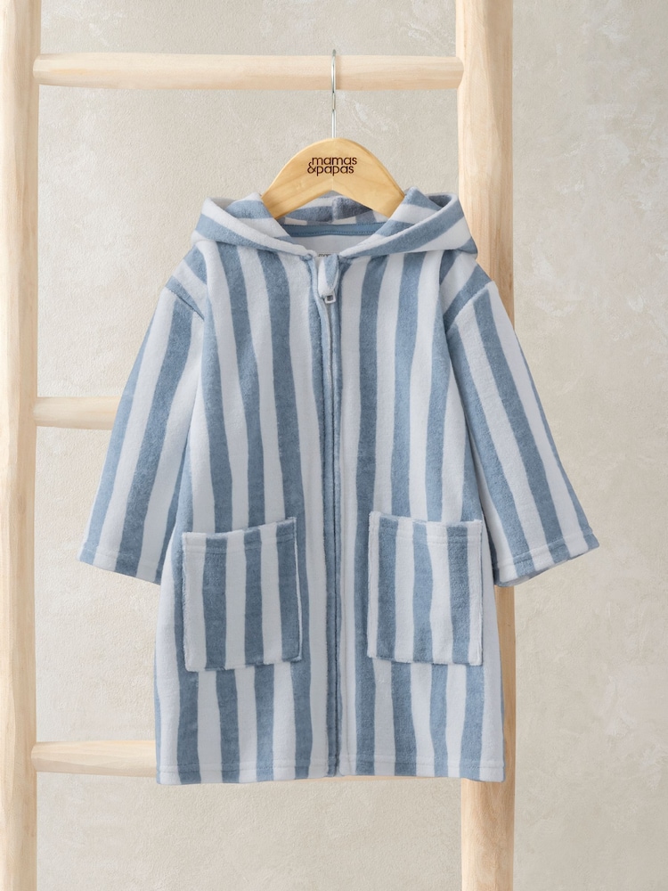 Mamas & Papas Blue Striped Zip Towelling Poncho - Imagen 1 de 3