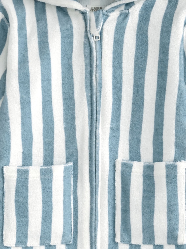 Mamas & Papas Blue Striped Zip Towelling Poncho - Imagen 3 de 3