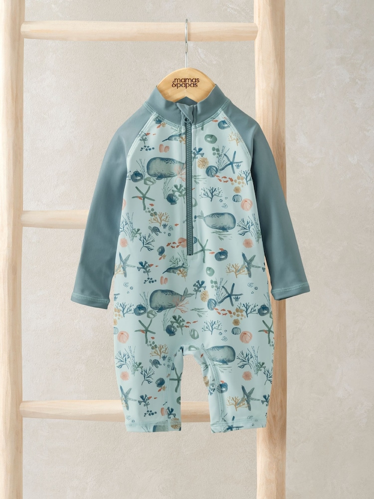 Mamas & Papas Blue Whale Print Long Sleeve Rashsuit - Image 1 of 1