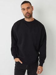 Threadbare Black Oversized Fit Crew Neck Sweatshirt - Image 1 of 4