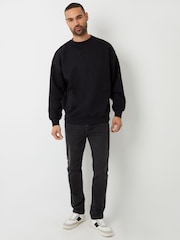 Threadbare Black Oversized Fit Crew Neck Sweatshirt - Image 3 of 4