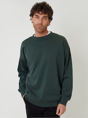 Threadbare Forest Green Oversized Fit Crew Neck Sweatshirt - Image 1 of 4