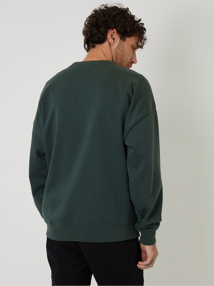 Threadbare Forest Green Oversized Fit Crew Neck Sweatshirt - Image 2 of 4