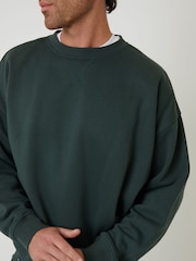 Threadbare Forest Green Oversized Fit Crew Neck Sweatshirt - Image 4 of 4