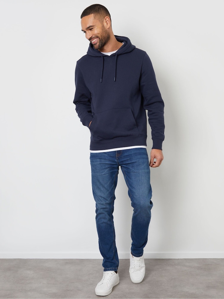 Marineblauw - Threadbare Mock T-Shirt Pullover Hoodie - Image 3 of 4