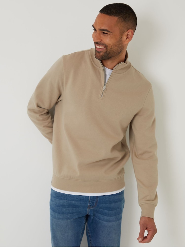 Threadbare Natural Mock T-Shirt Quarter Zip Sweatshirt - Image 1 of 4