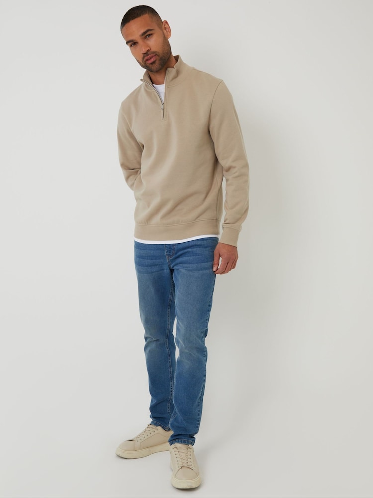 Threadbare Natural Mock T-Shirt Quarter Zip Sweatshirt - Image 3 of 4