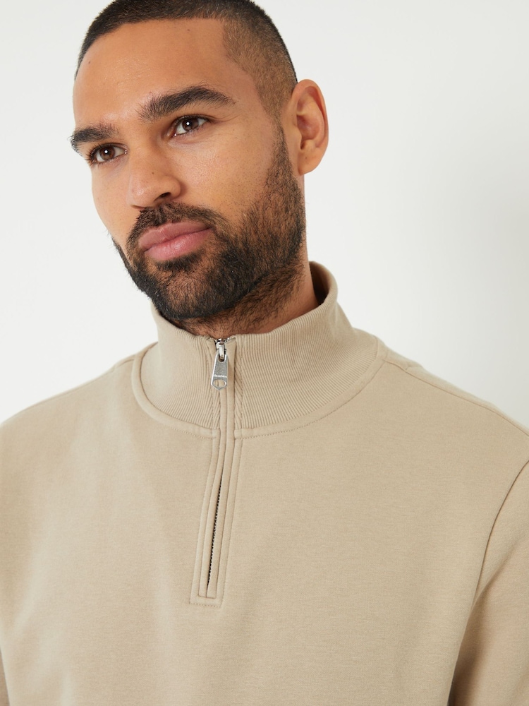 Threadbare Natural Mock T-Shirt Quarter Zip Sweatshirt - Image 4 of 4