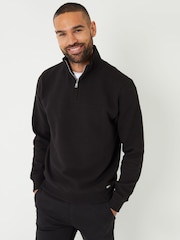 Threadbare Black Textured Quarter Zip Sweatshirt - Image 1 of 4