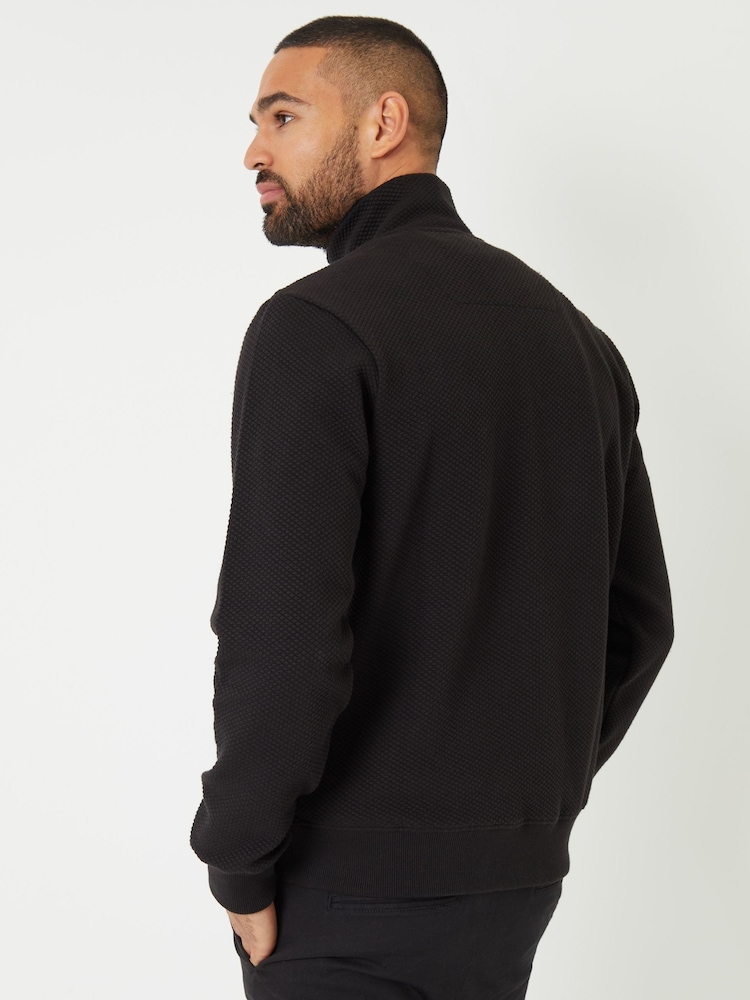 Threadbare Black Textured Quarter Zip Sweatshirt - Image 2 of 4