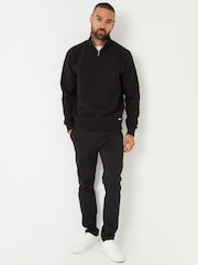 Threadbare Black Textured Quarter Zip Sweatshirt - Image 3 of 4