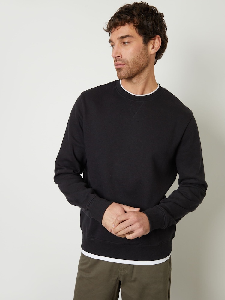 Threadbare Black Mock Crew Neck Sweatshirt - Image 1 of 4
