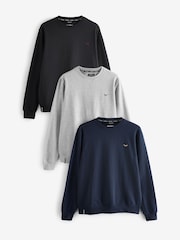 Threadbare Blue/Grey/Black Crew Neck Sweatshirts 3 Pack - Image 1 of 8